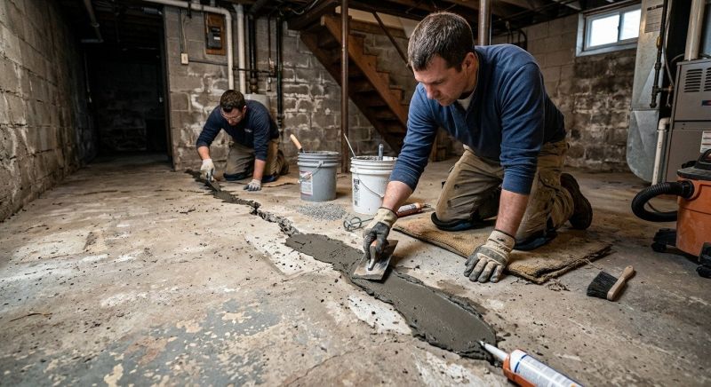 Cracked Basement Floor Repair in Southbury, CT